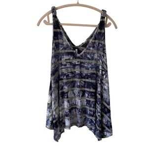 Seven7 Blue Tie Dye Striped Sharkbite Tank Top – Size Small (Oversized Fit)